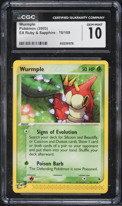 2003 Pokemon EX Ruby & Sapphire Wurmple #78 CGC 10 GEM MINT
