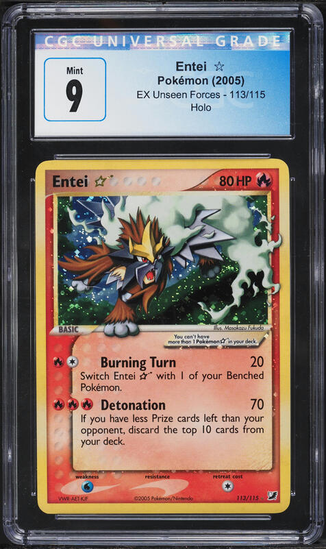 2005 Pokemon EX Unseen Forces Holo Entei Gold Star #113 PSA 9 MINT