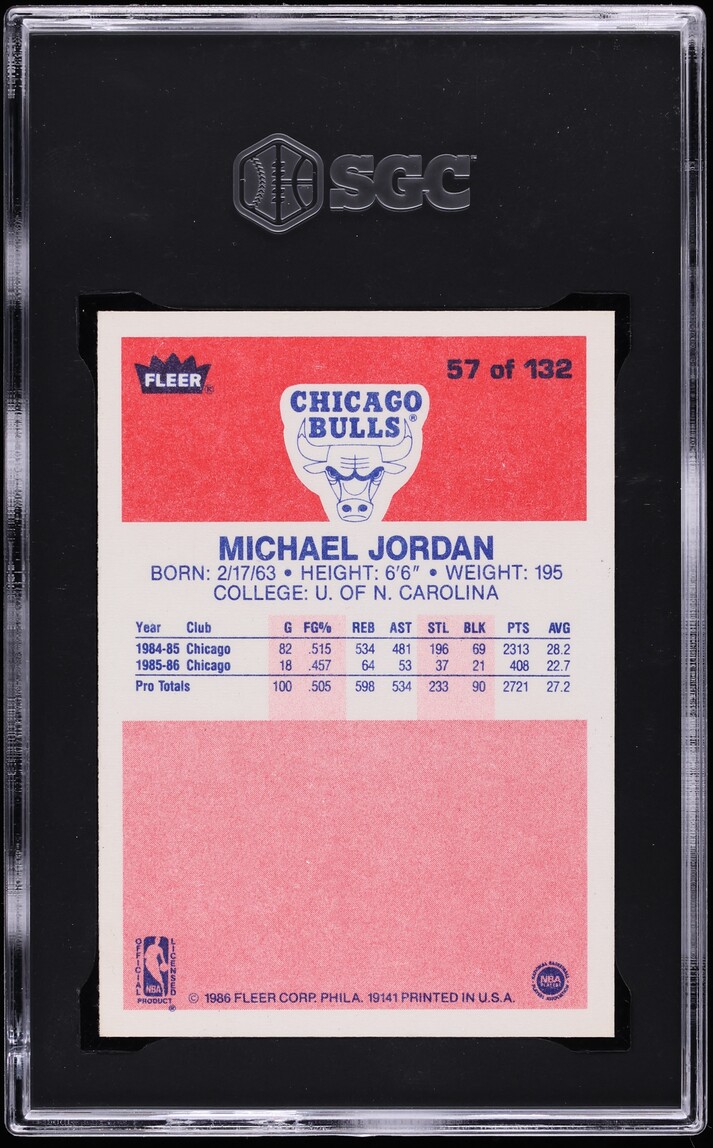 1986 Fleer Basketball Michael Jordan ROOKIE #57 SGC 9.5 MINT+