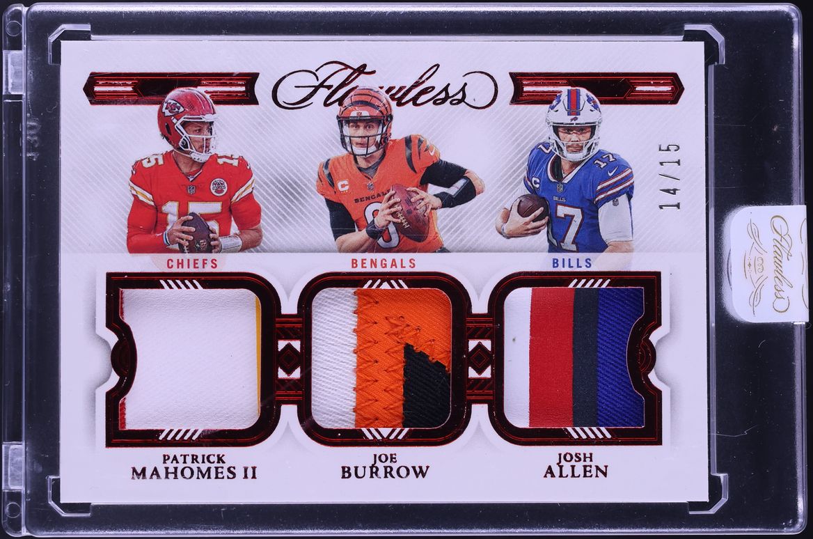 2022 Panini Flawless Triple Ruby Patrick Mahomes II Joe Burrow Josh Allen PATCH /15 #TP-QU