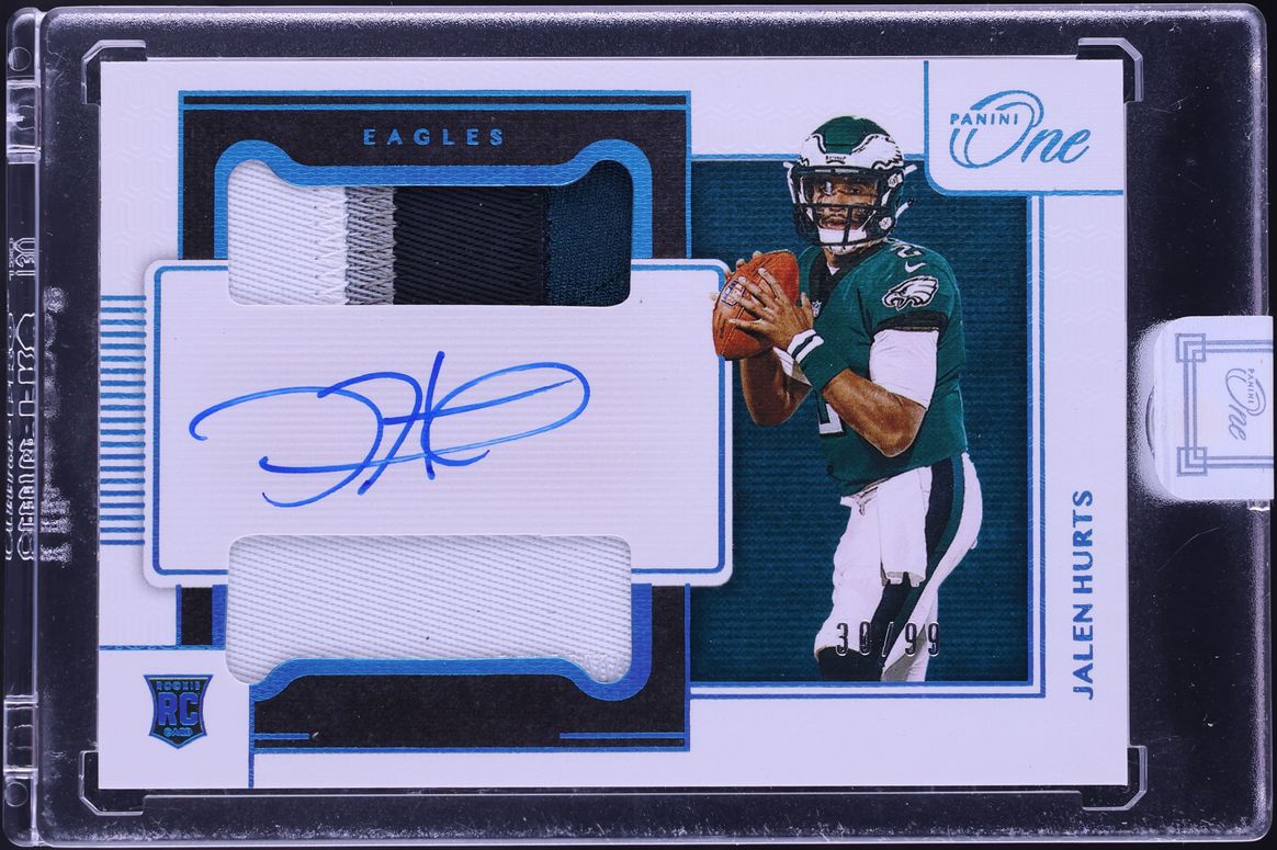 2020 Panini One Dual Blue Jalen Hurts ROOKIE PATCH AUTO /99 #44
