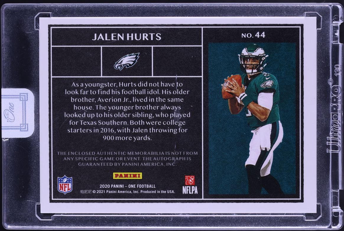 2020 Panini One Dual Blue Jalen Hurts ROOKIE PATCH AUTO /99 #44
