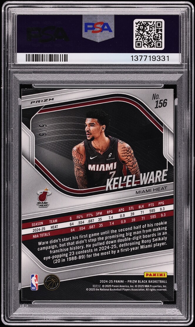 2024 Panini Prizm Black Gold Vinyl FOTL Kel'el Ware ROOKIE 5/5 #156 PSA 9 MINT