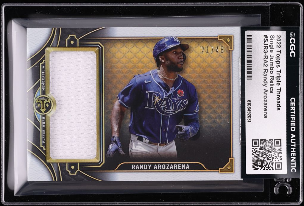 2022 Topps Triple Threads Single Jumbo Relics Randy Arozarena PATCH /48 #SJR3-RA2 CGC AUTH