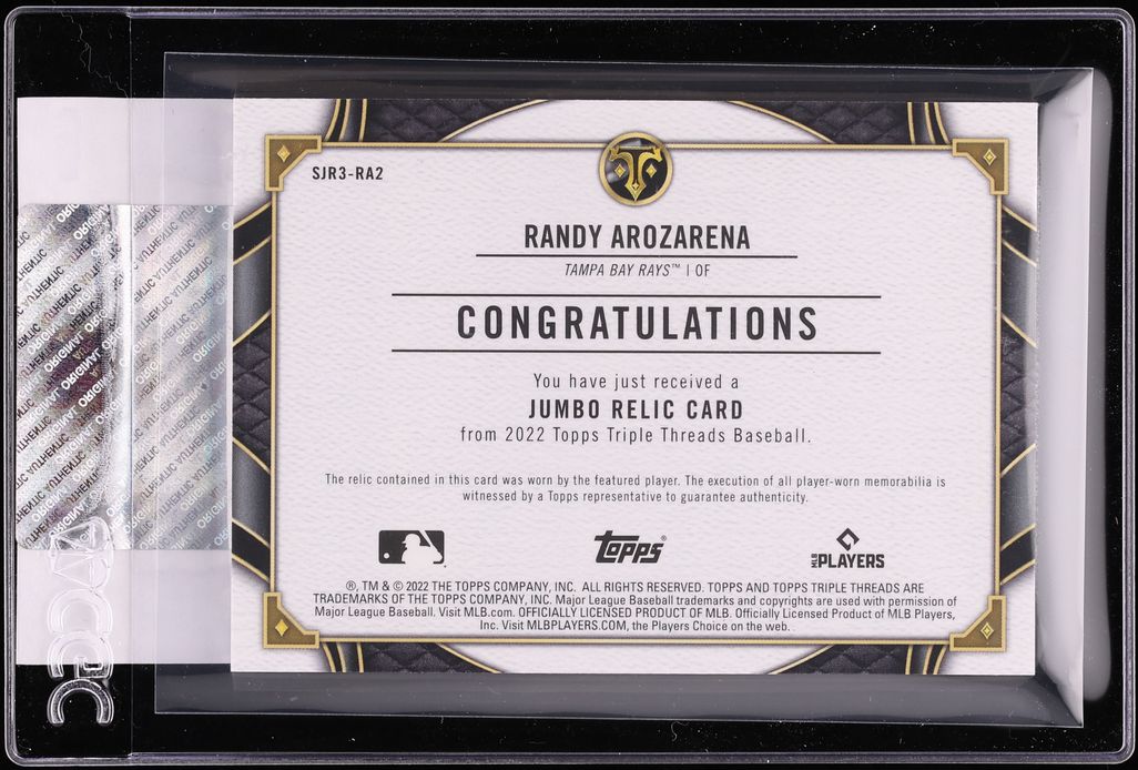 2022 Topps Triple Threads Single Jumbo Relics Randy Arozarena PATCH /48 #SJR3-RA2 CGC AUTH