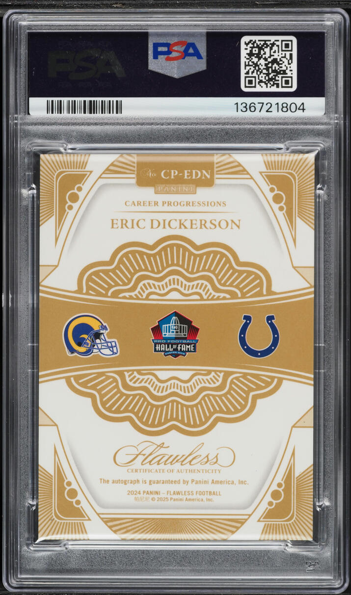 2024 Panini Flawless Career Progressions Sapphire Eric Dickerson AUTO /10 #CP-EDN PSA 7 NRMT