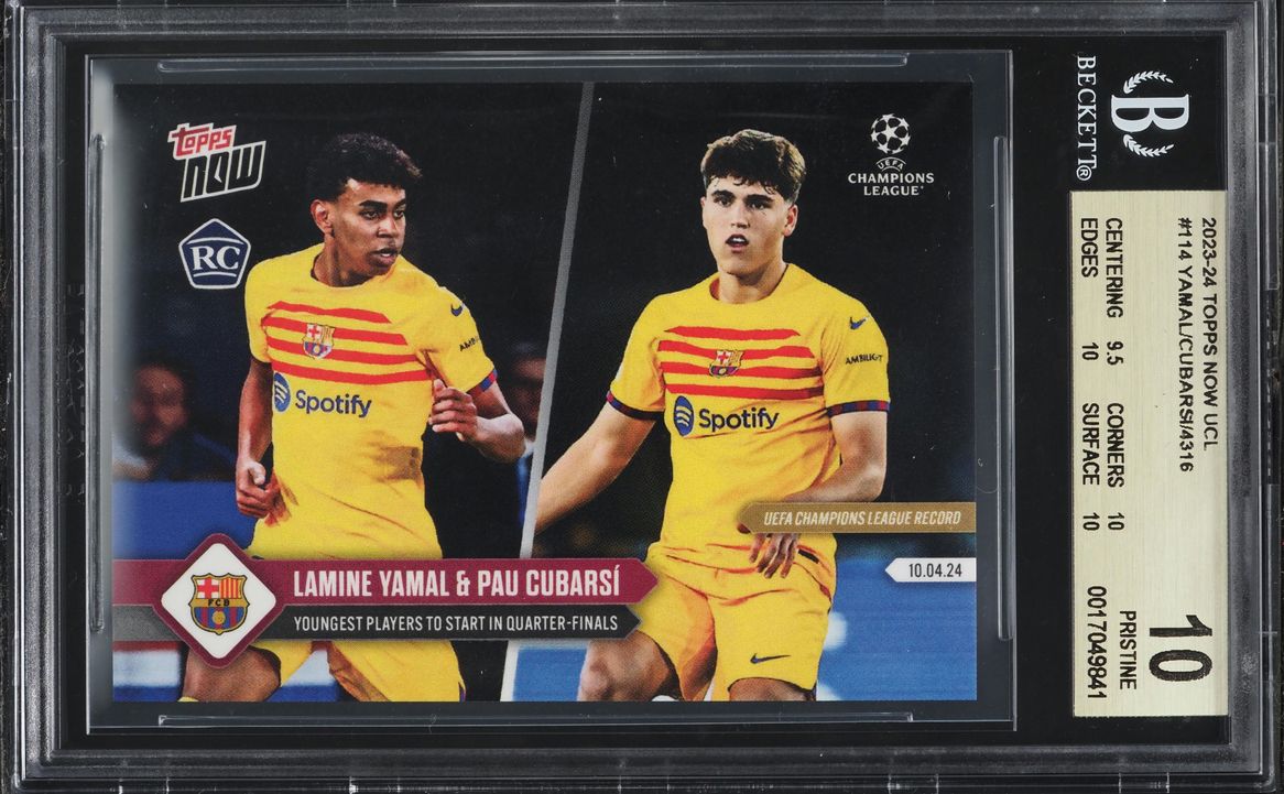 2023 Topps Now UEFA Champions League Lamine Yamal Pau Cubarsi ROOKIE #114 BGS 10 PRISTINE