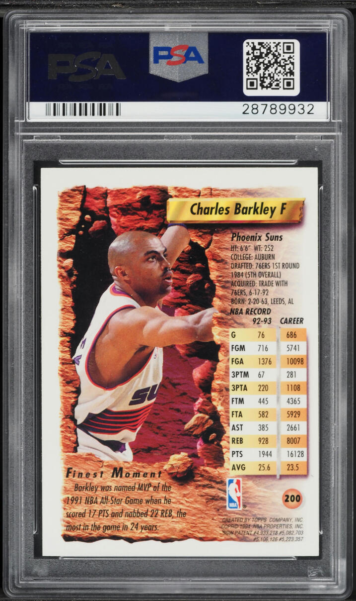 1993 Finest Refractor Charles Barkley #200 PSA 8 NM-MT