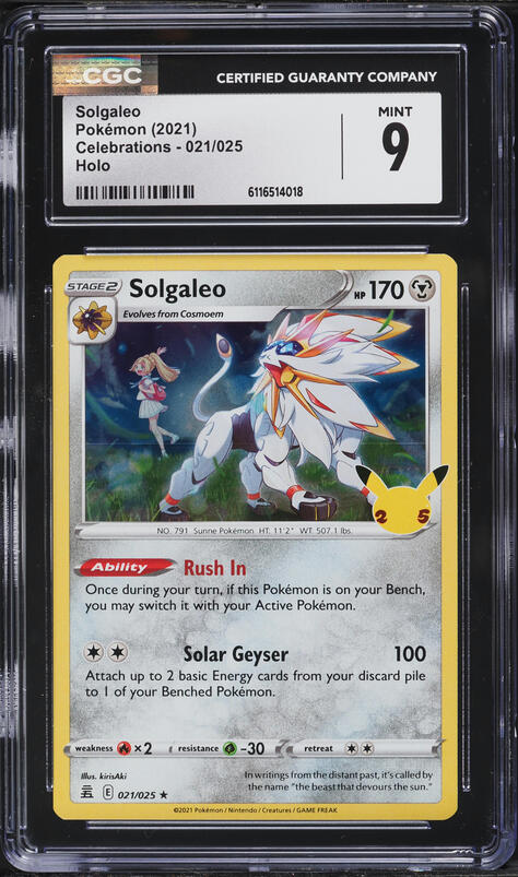 2021 Pokemon Sword & Shield Celebrations Holo Solgaleo #21 CGC 9 MINT