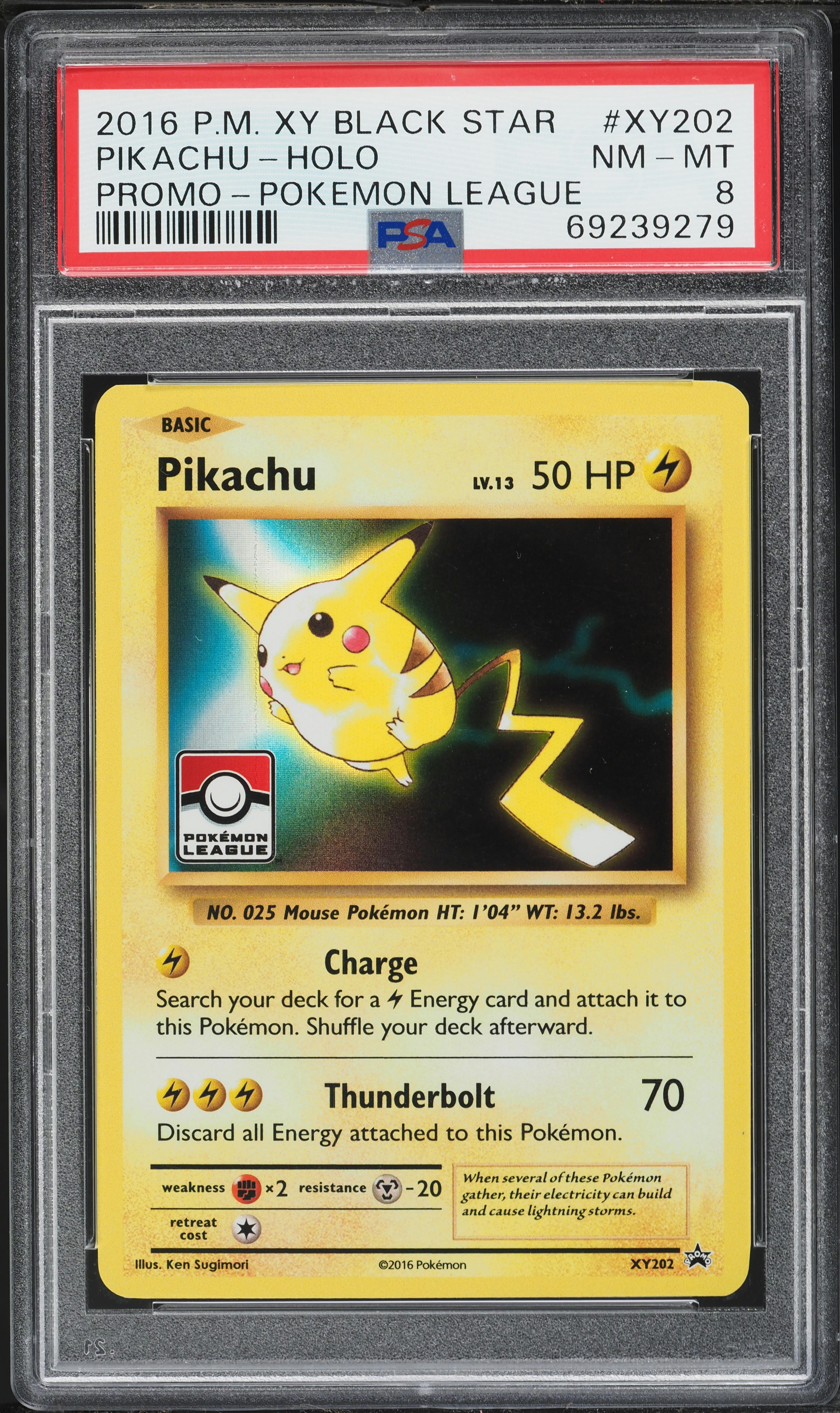 2016 Pokemon XY Promo League Holo Pikachu #XY202 PSA 8 NM-MT on