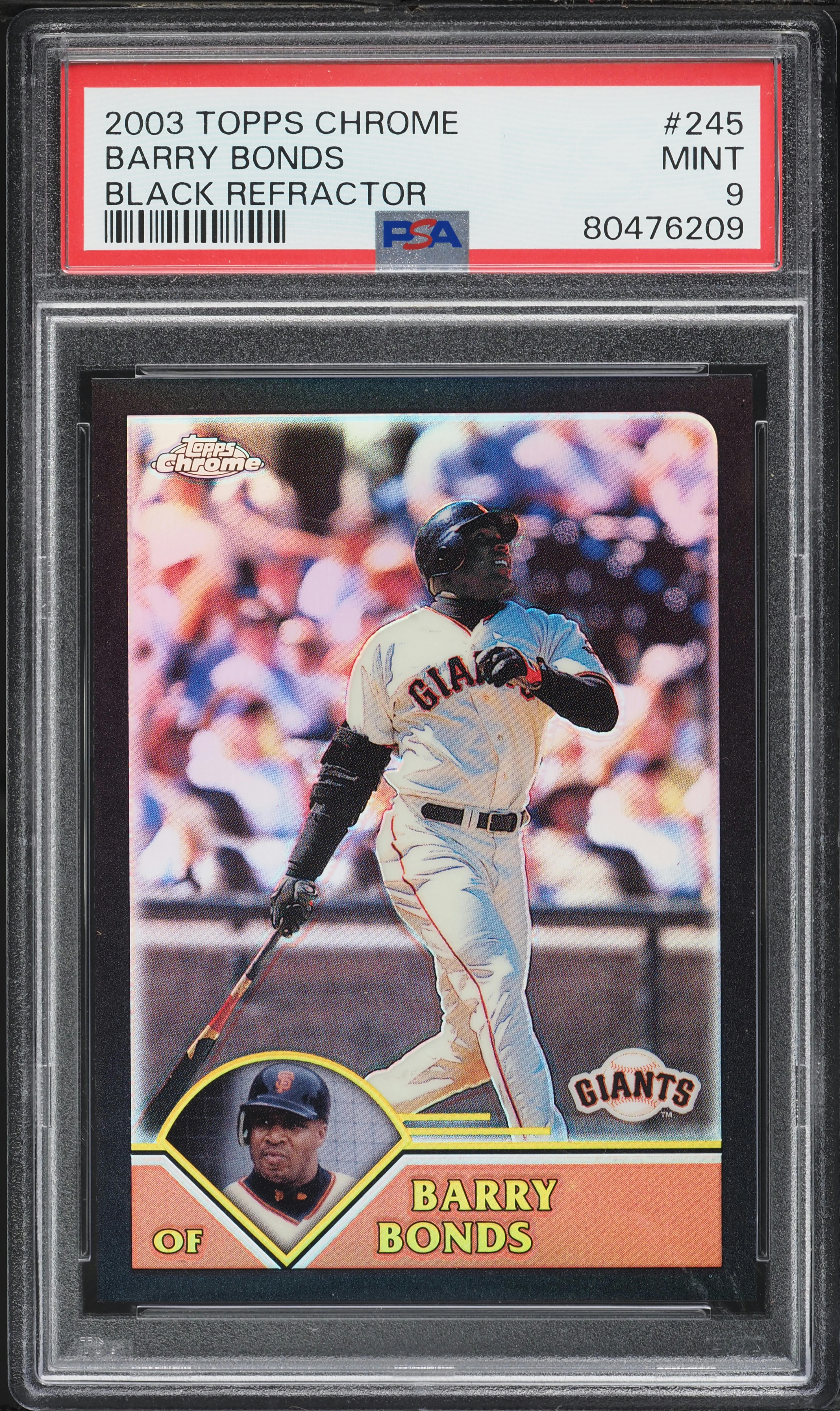2003 Topps Chrome Black Refractor Barry Bonds /199 #245 PSA 9 MINT