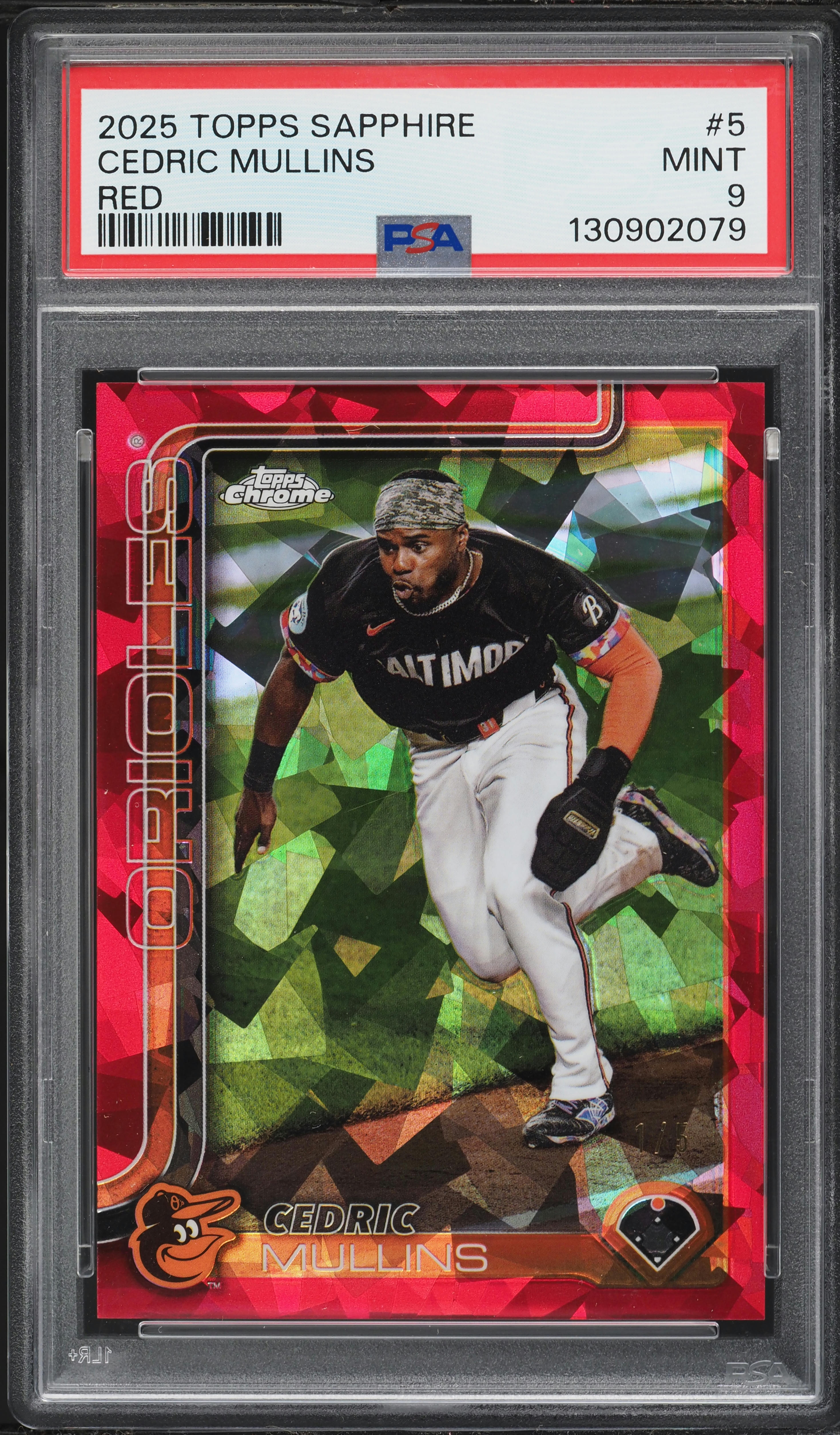 2025 Topps Chrome Sapphire Red Cedric Mullins 1/5 #5 PSA 9 MINT on 