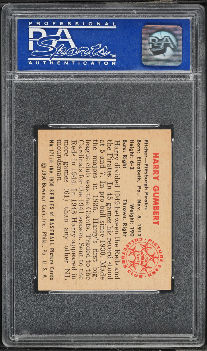 1950 Bowman Harry Gumbert #171 PSA 8 NM-MT