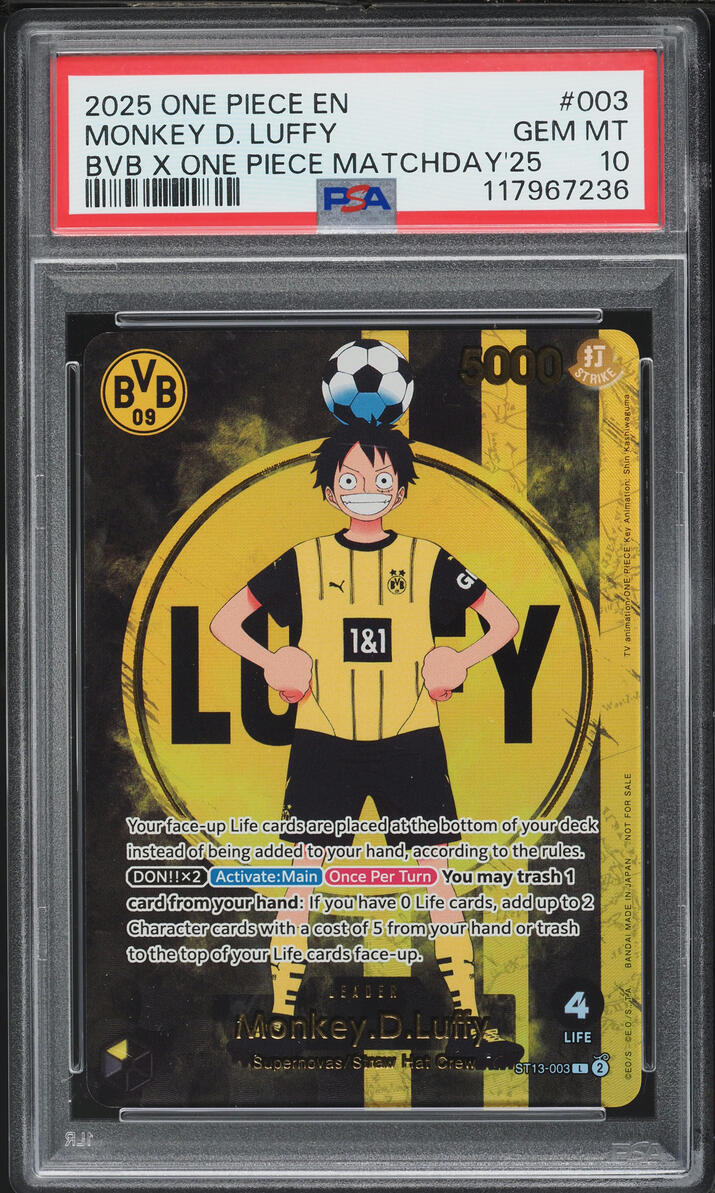 2025 One Piece Promos BVB Match Day Leader Monkey D. Luffy #ST13-003 PSA 10 GEM MINT