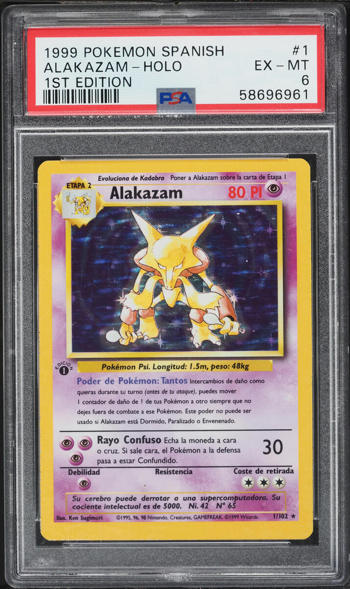 1999 Pokemon Spanish Base Set 1st Edition Holo Alakazam #1 PSA 6 EXMT