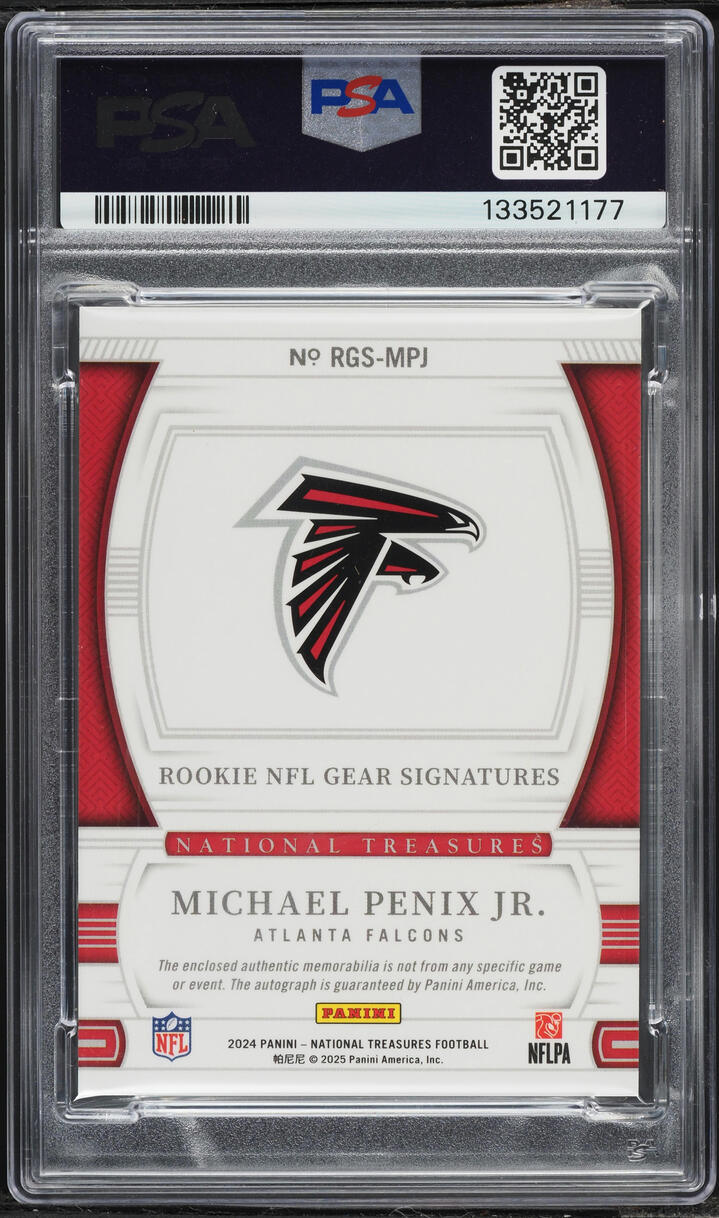 2024 National Treasures NFL Prime Holo Silver Michael Penix Jr. RC PATCH AUTO /25 PSA 10 GEM