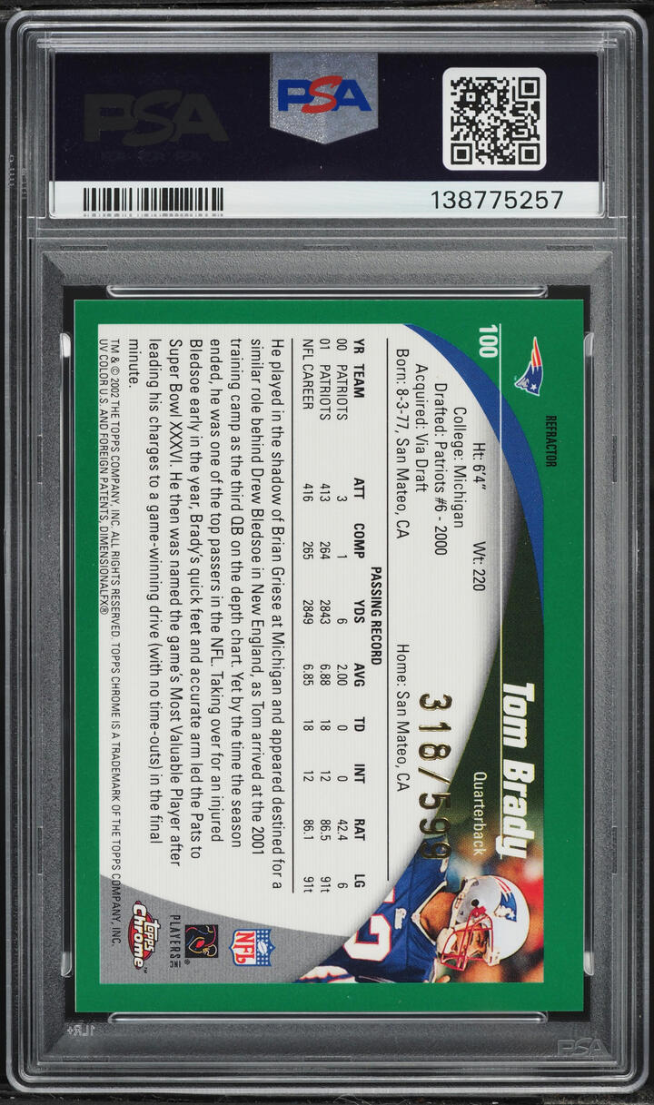 2002 Topps Chrome Black Refractor Tom Brady /599 #100 PSA 9 MINT