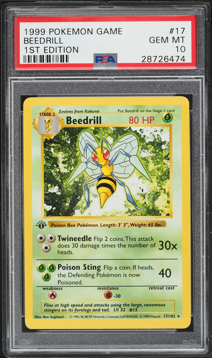 1999 Pokemon Base Set Shadowless 1st Edition Beedrill #17 PSA 10 GEM MINT