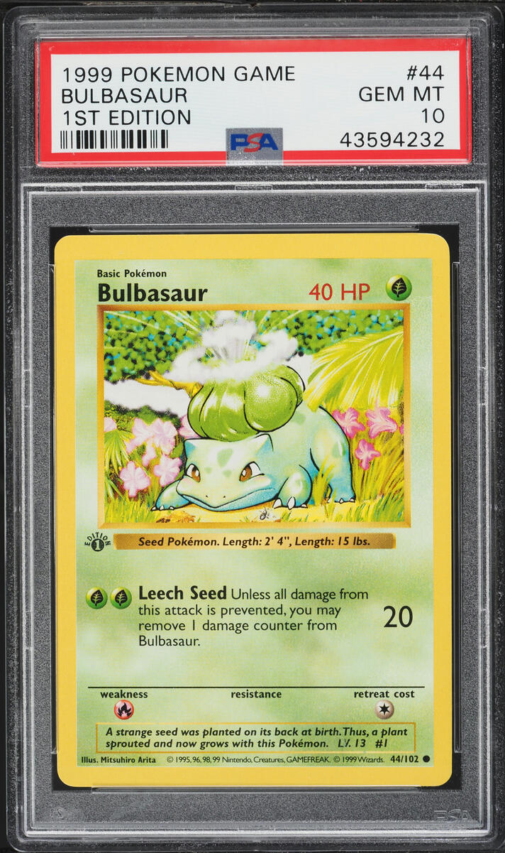 bulbasaur basic pokemon card value - 44/102 - Common Having been authenticated and graded If you're hunting value, check
