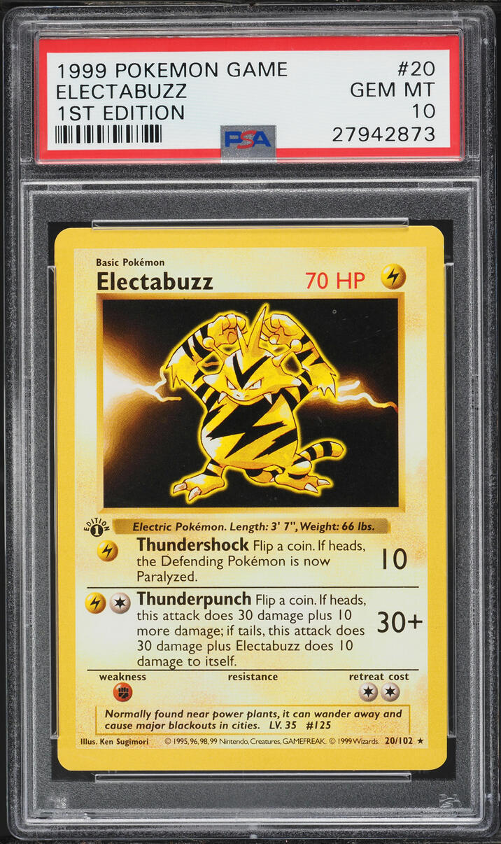 1999 Pokemon Base Set Shadowless 1st Edition Electabuzz #20 PSA 10 GEM MINT