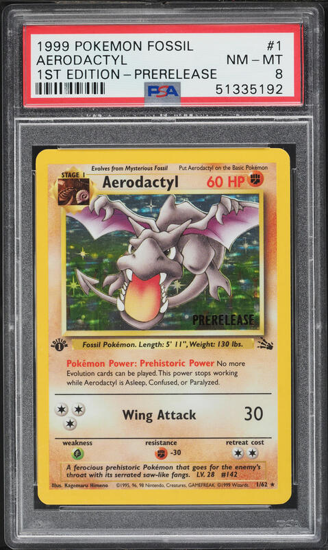 aerodactyl pokemon card 1st edition prerelease - Fossil - (Prerelease) Any damage done to Aerodactyl by attacks from your opponents Pokemon is reduced by 10 for each React Energy card attached to Aerodactyl (after applying Weakness and Resistance) Aerodactyl Fossil | Pokmon |