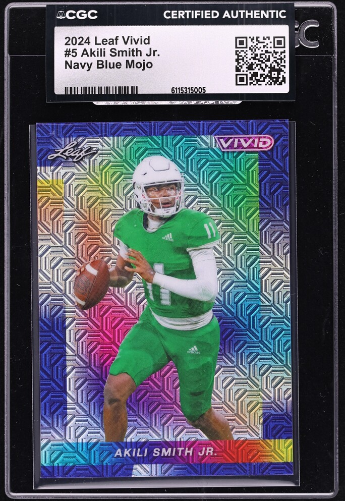 2024 Leaf Vivid Navy Blue Mojo Akili Smith Jr. ROOKIE /7 #5 CGC AUTH