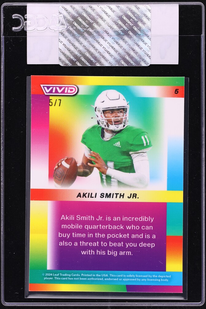 2024 Leaf Vivid Navy Blue Mojo Akili Smith Jr. ROOKIE /7 #5 CGC AUTH
