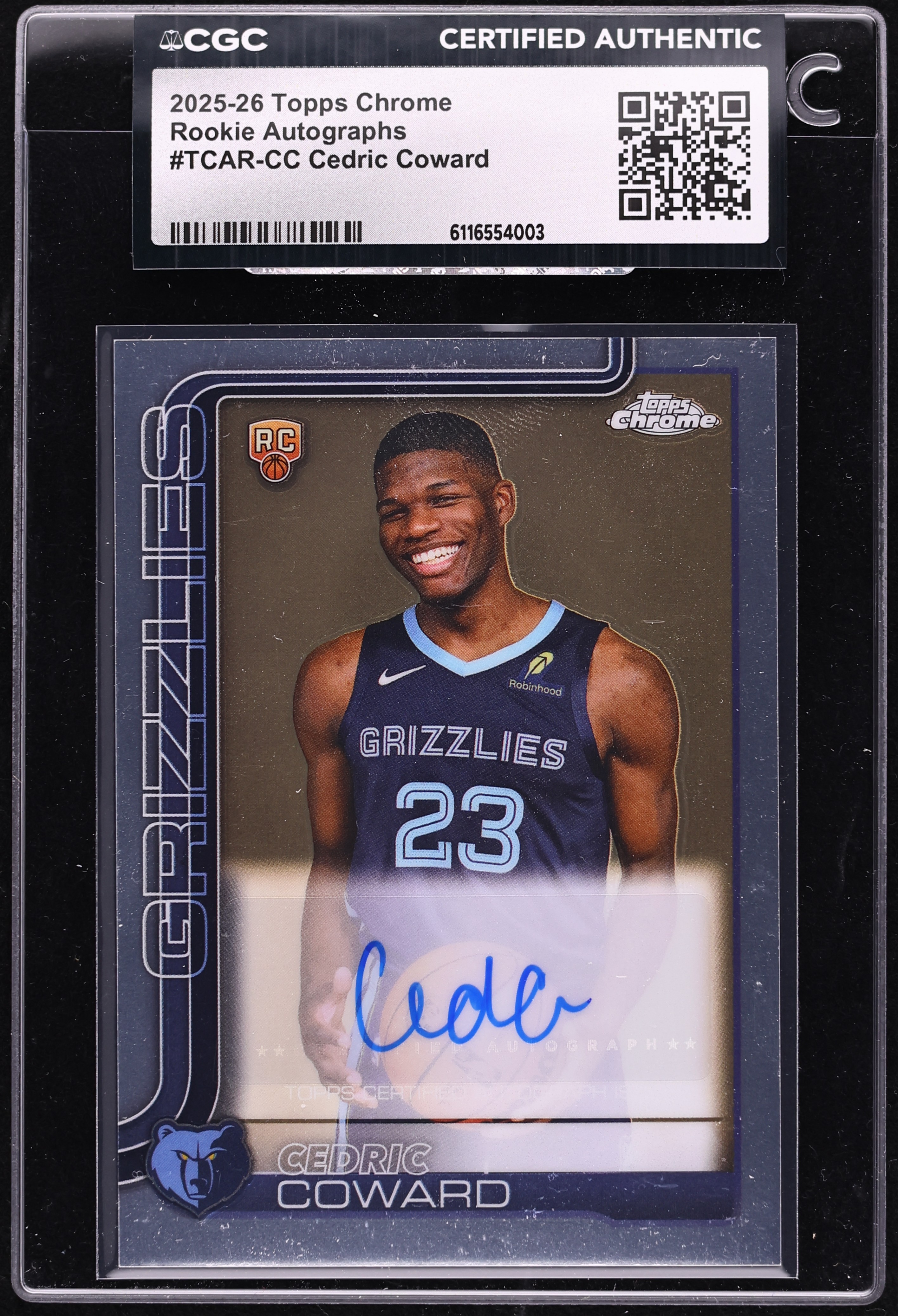 2025 Topps Chrome Cedric Coward ROOKIE AUTO #TCAR-CC CGC AUTH on