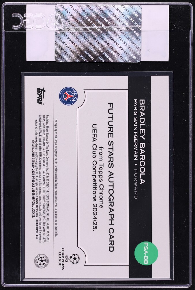 2024 Topps Chrome UEFA Future Stars Gold Geometric Refractor Bradley Barcola AUTO /50 CGC AUTH