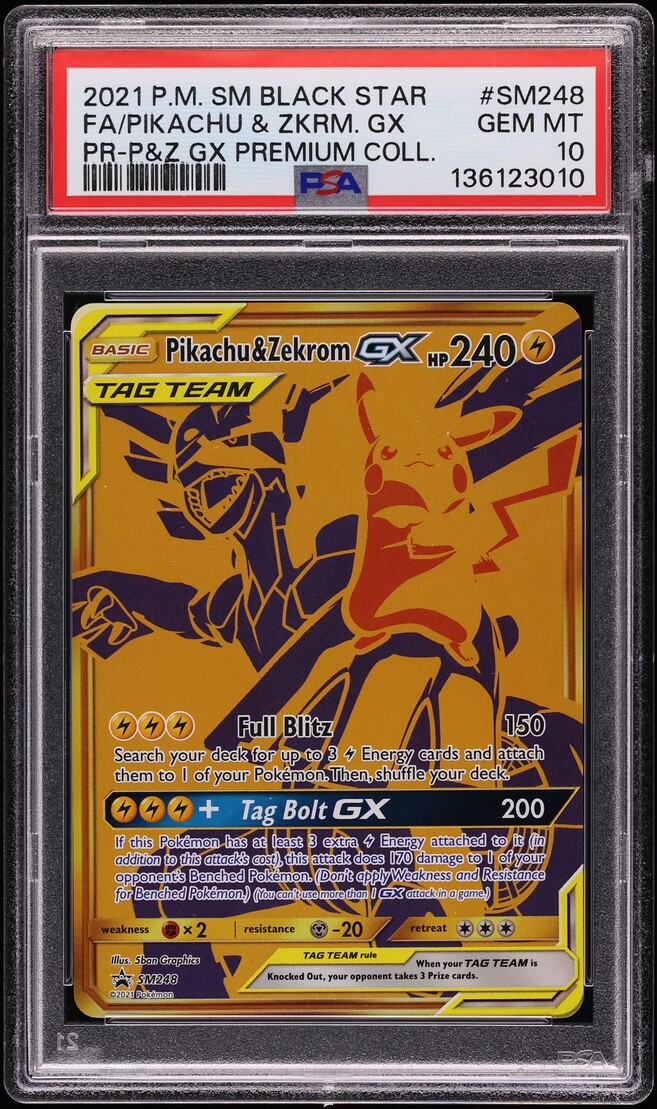 2021 Pokemon Sun & Moon Promo Premium Collection Full Art Pikachu Zekrom GX #SM248 PSA 10 GEM