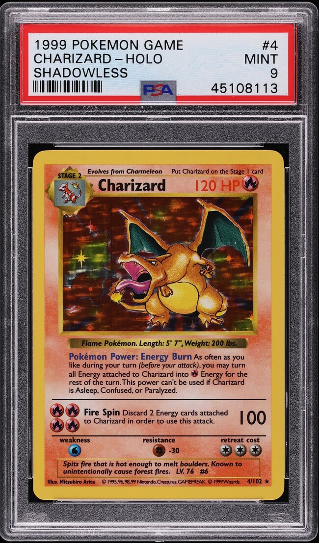 1999 Pokemon Base Set Shadowless Holo Charizard #4 PSA 9 MINT