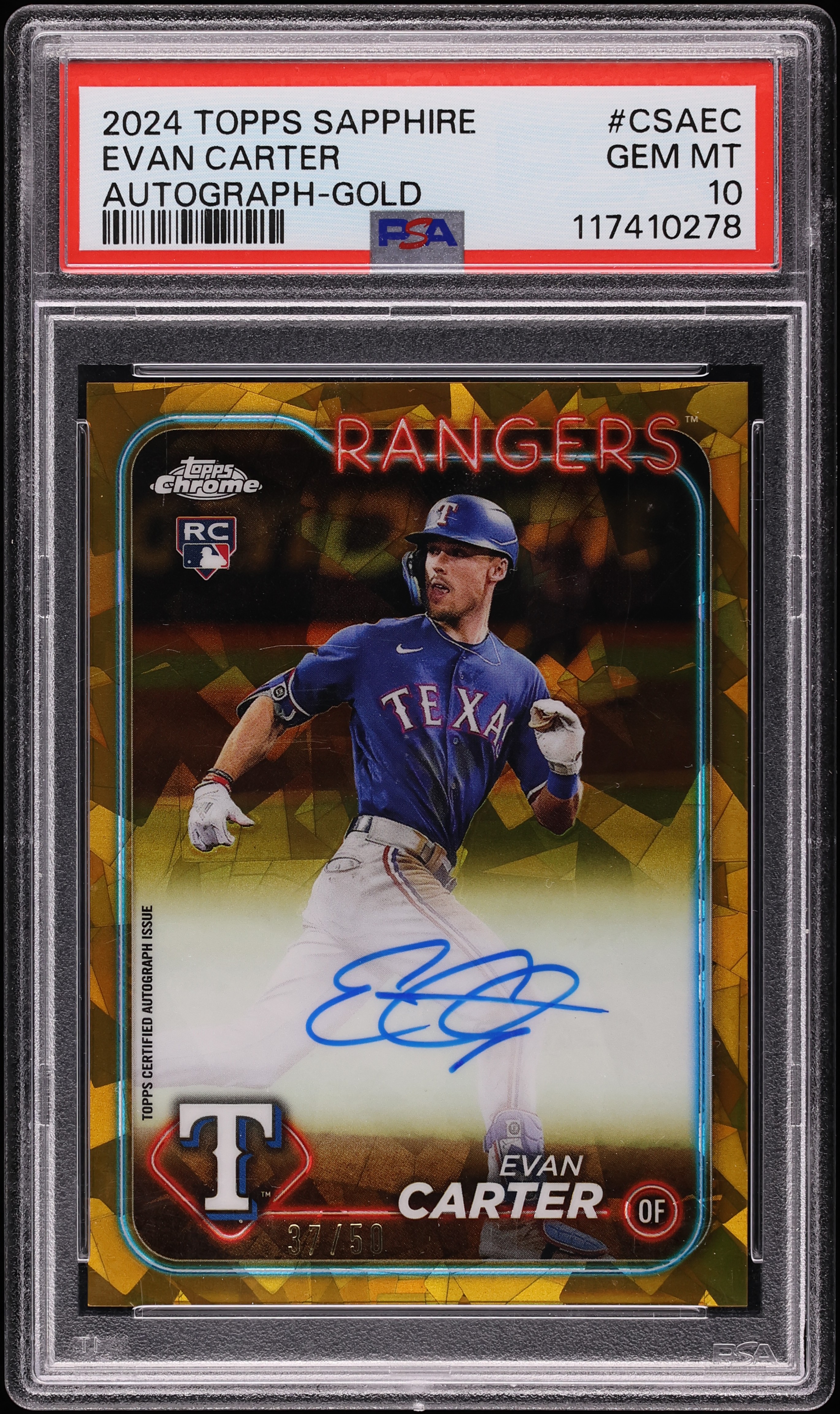 2024 Topps Chrome Sapphire Gold Evan Carter ROOKIE AUTO /50 #CSAEC