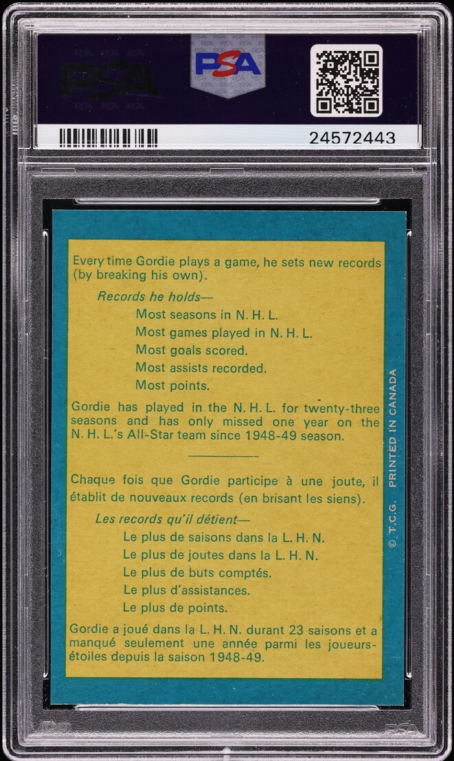 1969 O-Pee-Chee Hockey Gordie Howe MR. HOCKEY, NO NUMBER PSA 9 MINT