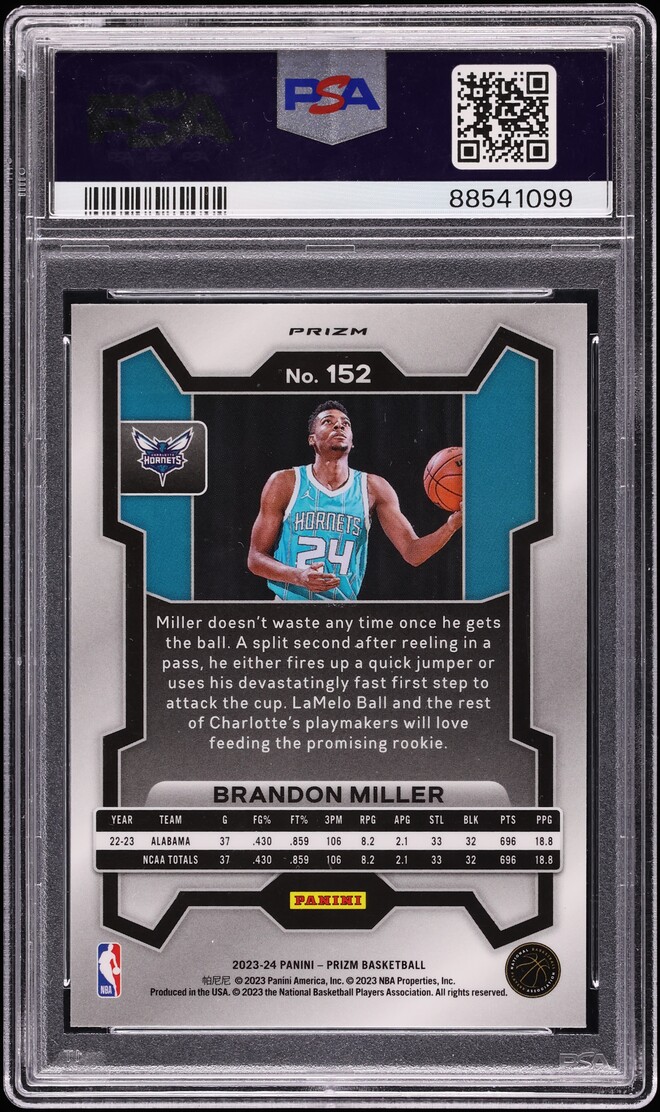 2023 Panini Prizm Silver Brandon Miller ROOKIE #152 PSA 10 GEM MINT