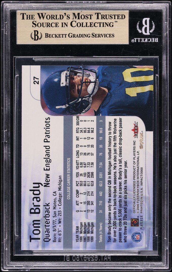 2000 Skybox Impact Tom Brady ROOKIE #27 BGS 9.5 GEM MINT