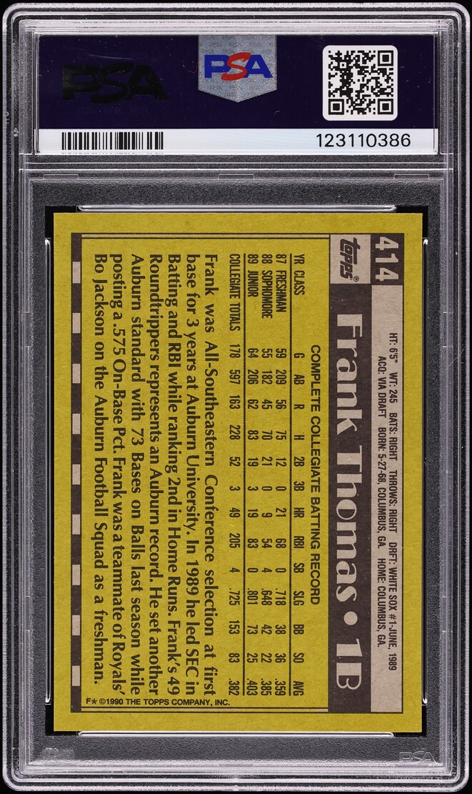 1990 Topps Name On Front Frank Thomas ROOKIE  #414 PSA 10 GEM MINT