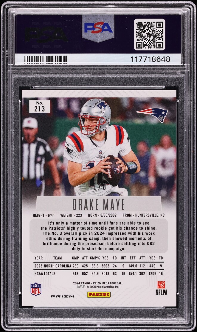 2024 Panini Prizm Deca Black Gold Shimmer FOTL Drake Maye ROOKIE 1/8 #213 PSA 9 MINT