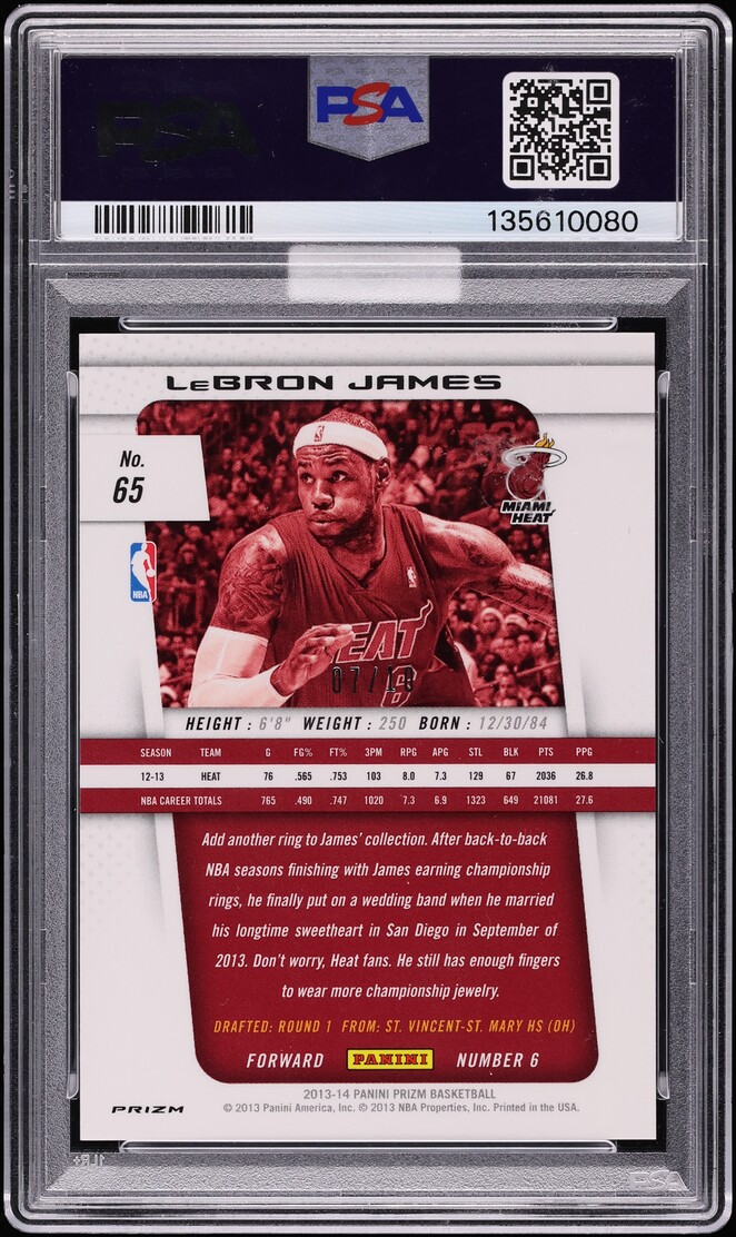 2013 Panini Prizm Gold LeBron James /10 #65 MBA PSA 10 GEM MINT