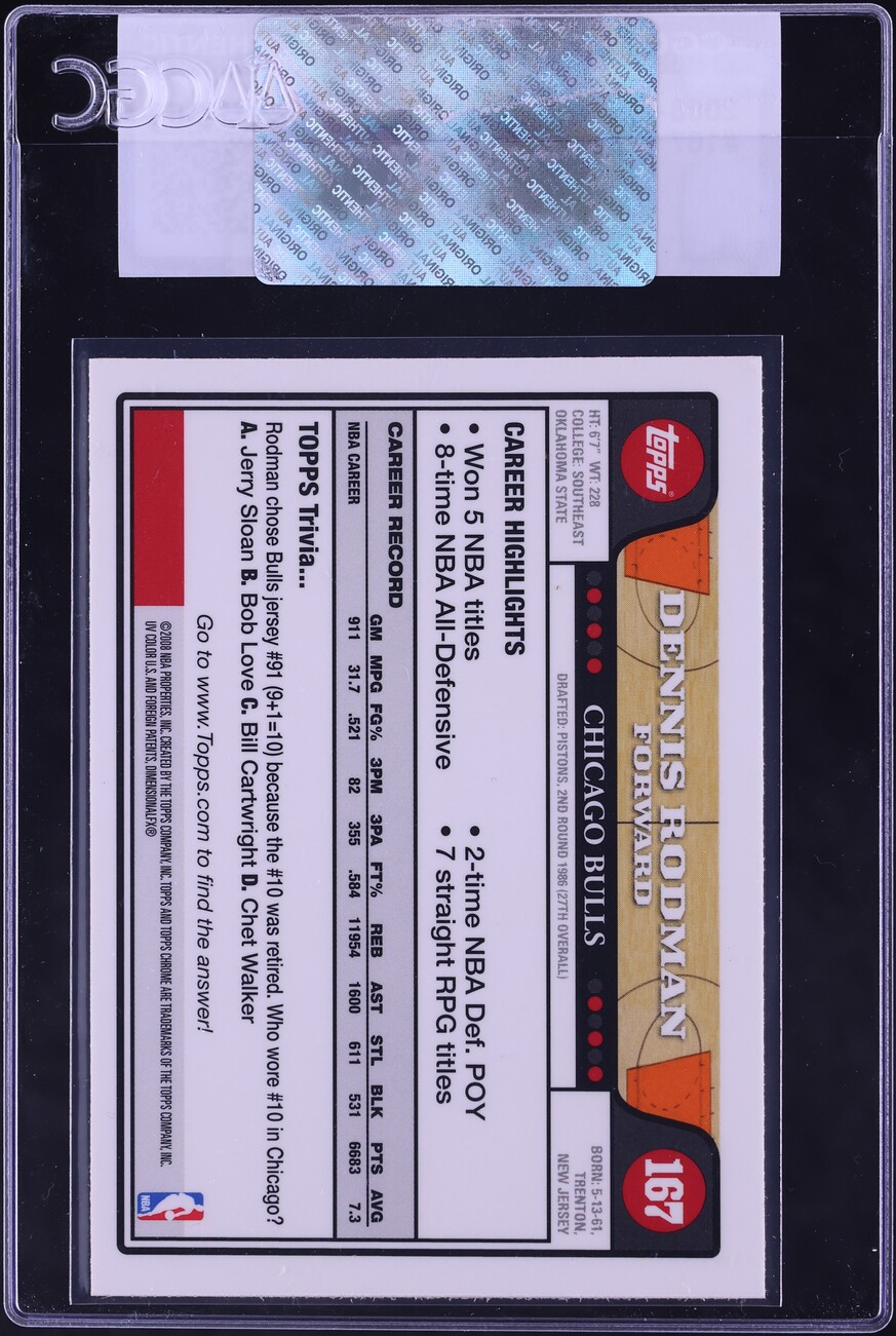 2008 Topps Chrome Dennis Rodman #167 CGC AUTH