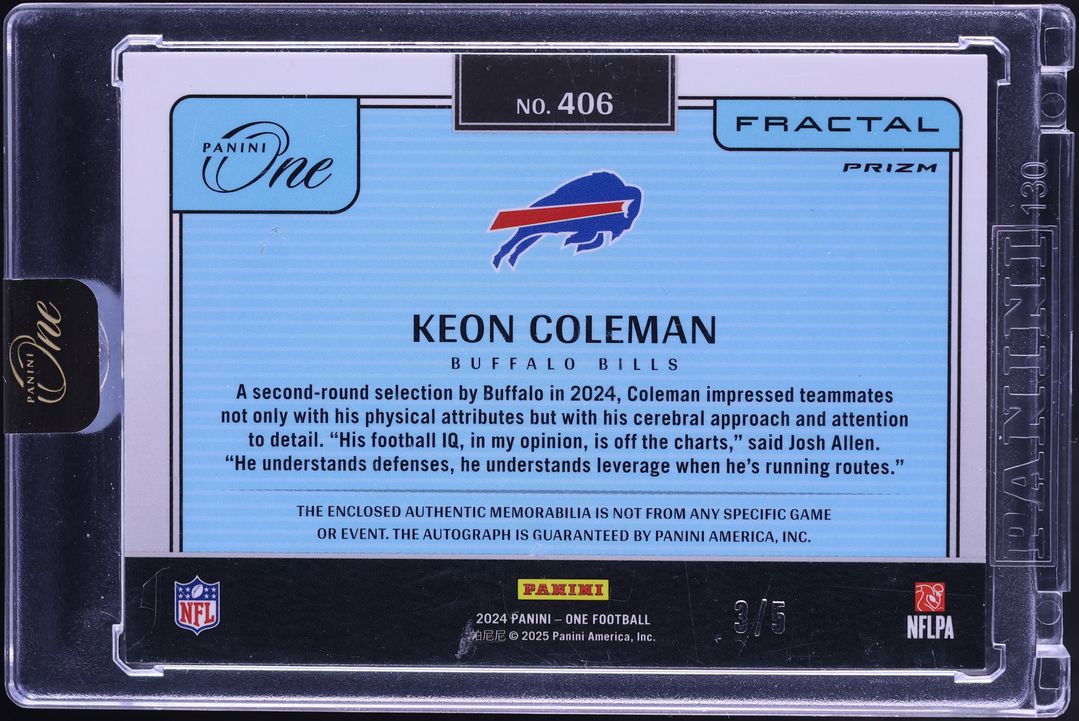 2024 Panini One Nike Logo Fractal Platinum Prizm Keon Coleman ROOKIE PATCH AUTO /5 #406