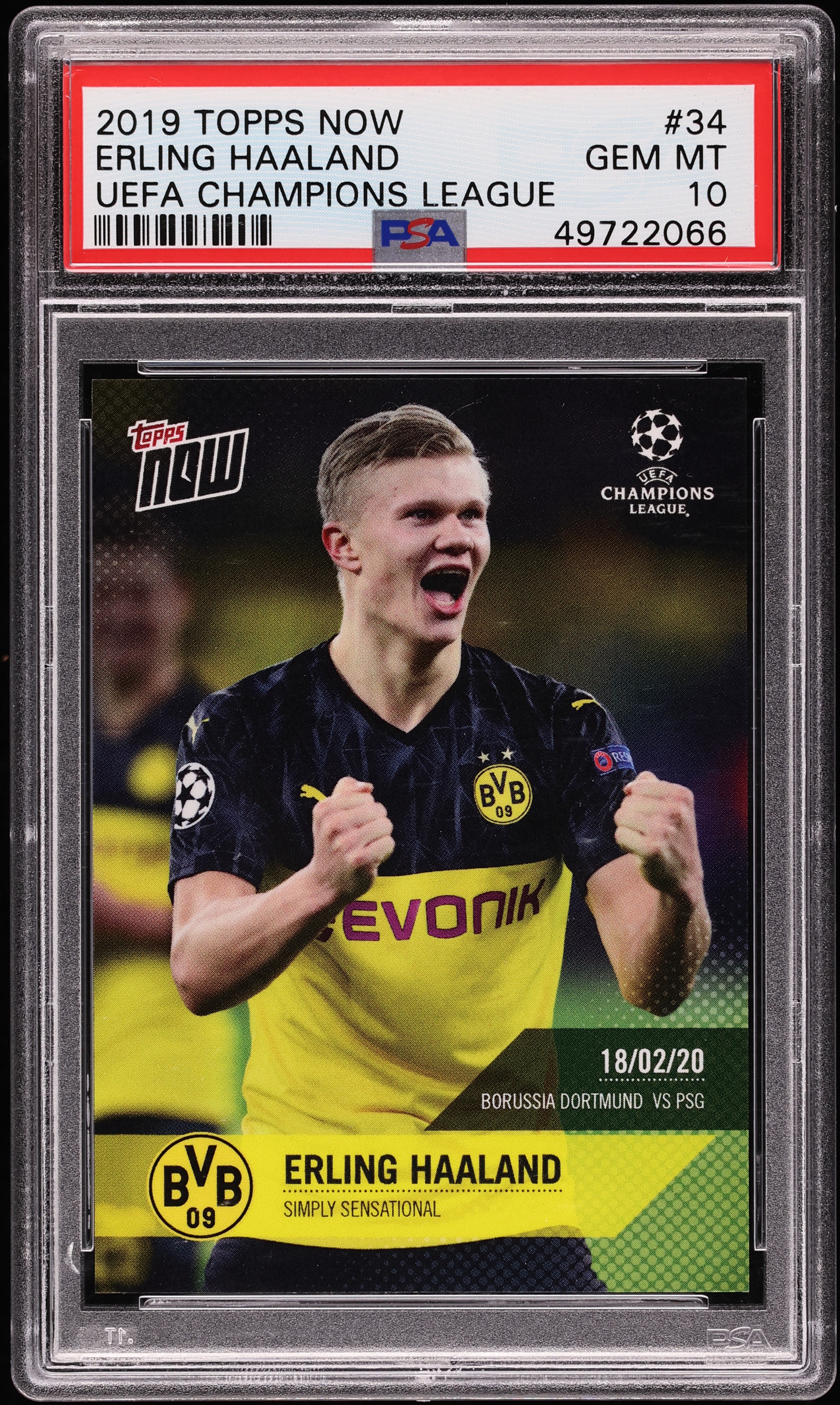 2019 Topps Now UEFA Champions League Erling Haaland ROOKIE #34 PSA