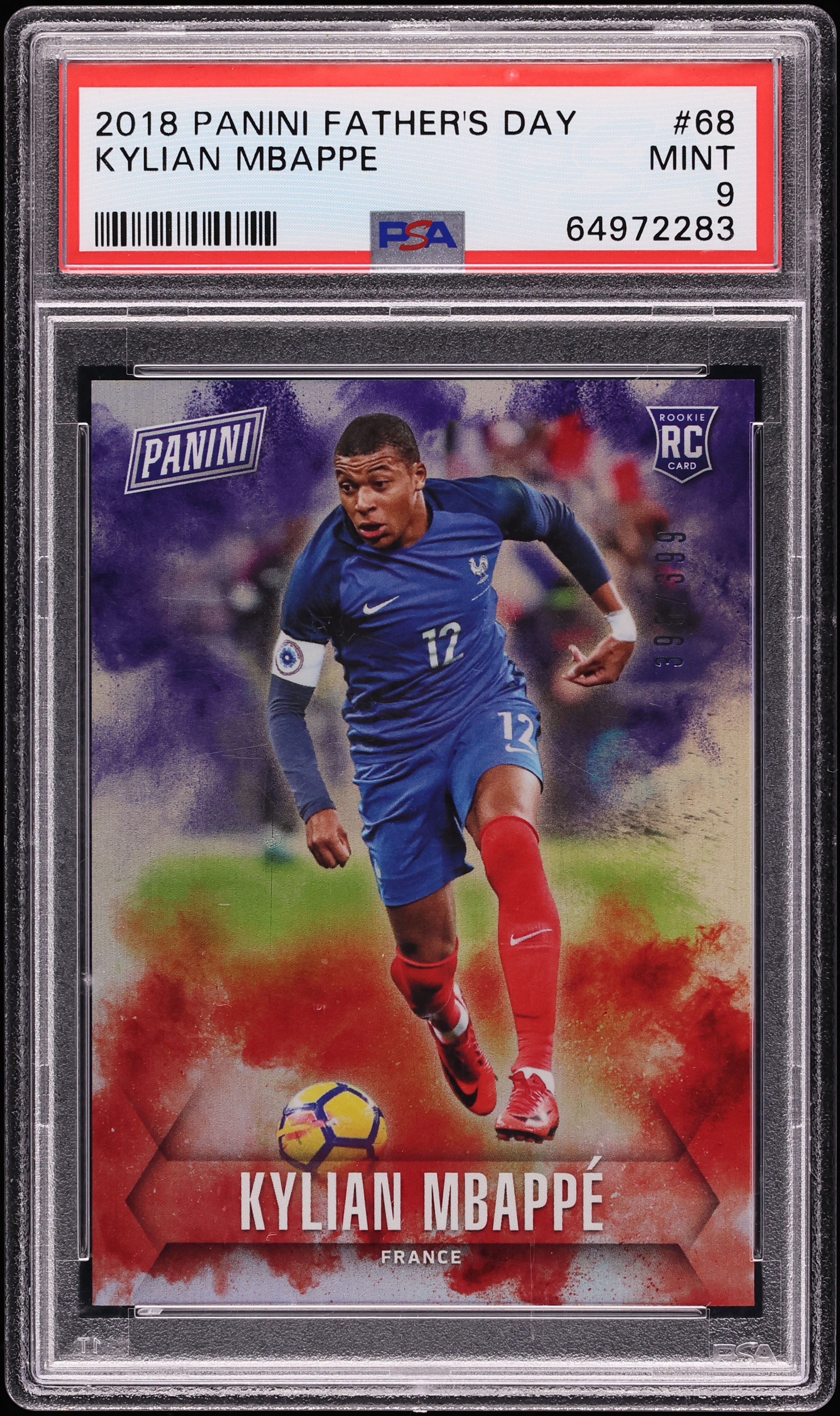 2018 Panini Father's Day Kylian Mbappe ROOKIE /399 #68 PSA 9 MINT
