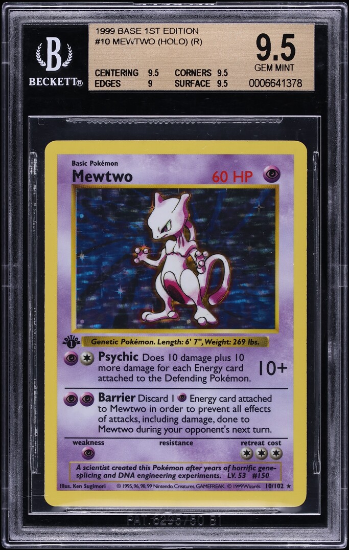 1999 Pokemon Base Set Shadowless 1st Edition Holo Mewtwo #10 BGS 9.5 GEM  MINT on Fanatics Collect