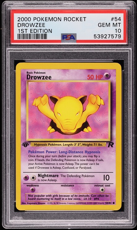 2000 Pokemon Team Rocket 1st Edition Drowzee #54 PSA 10 GEM MINT
