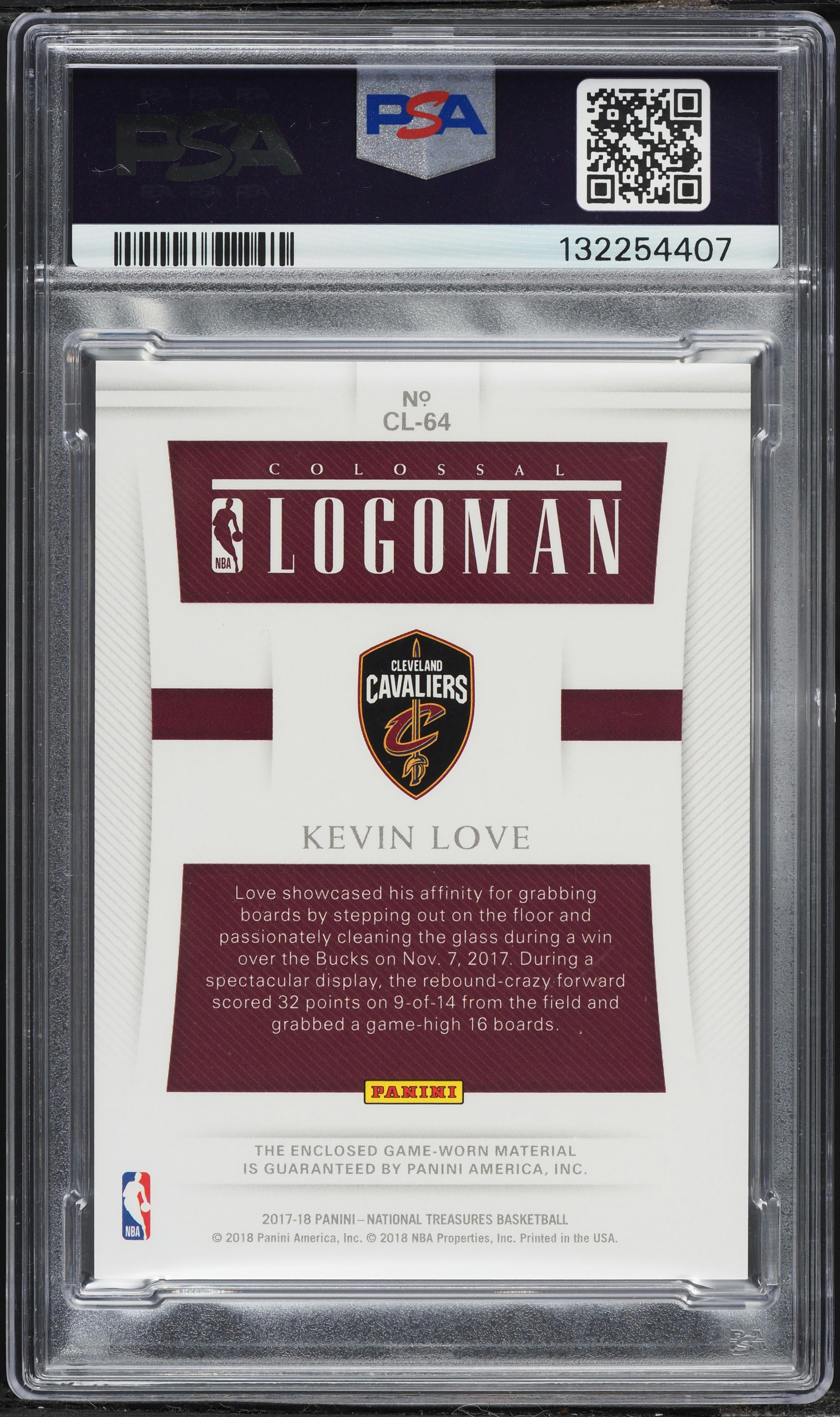 2017 National Treasures Colossal Kevin Love NBA LOGOMAN PATCH /3