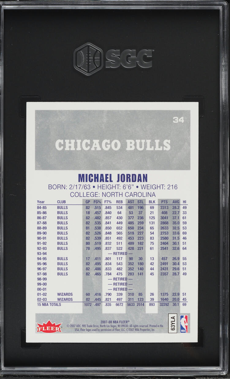 2007 Fleer MJ Box Set Michael Jordan #34 SGC 10 GEM MINT