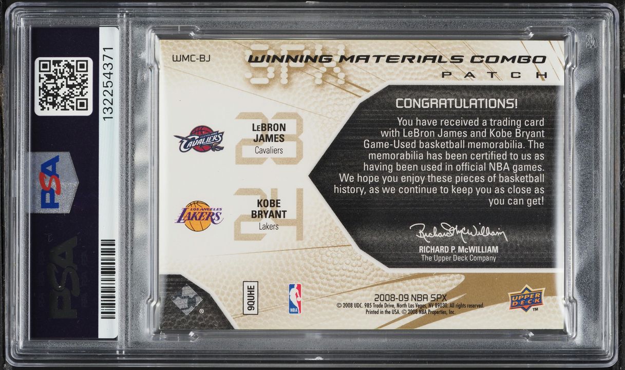 2008 SPx Winning Materials Combo Kobe Bryant & LeBron James PATCH /25 #WMC-BJ PSA 6 EXMT