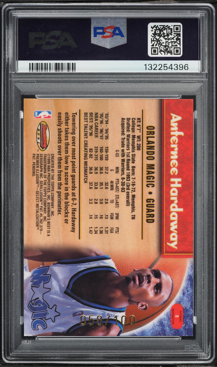 1998 Bowman's Best Atomic Refractor Anfernee Hardaway /100 #8 PSA 9 MINT