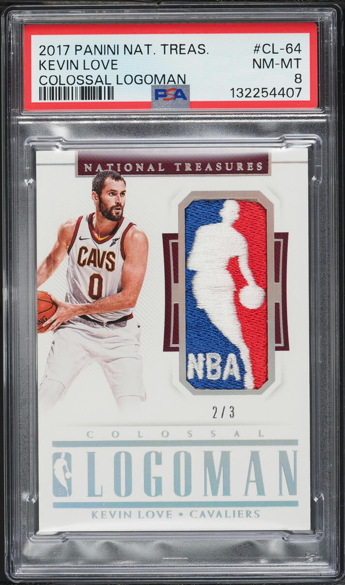 2017 National Treasures Colossal Kevin Love NBA LOGOMAN PATCH /3 #CL-64 PSA 8 NM-MT