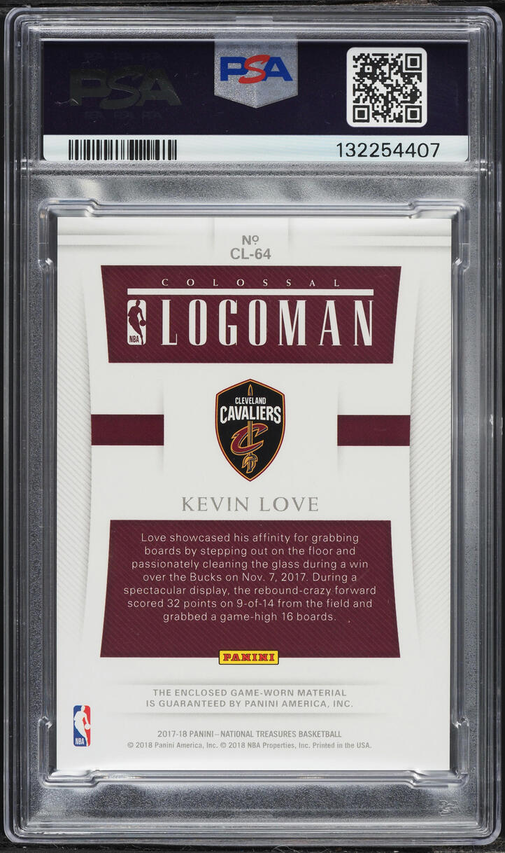 2017 National Treasures Colossal Kevin Love NBA LOGOMAN PATCH /3 #CL-64 PSA 8 NM-MT